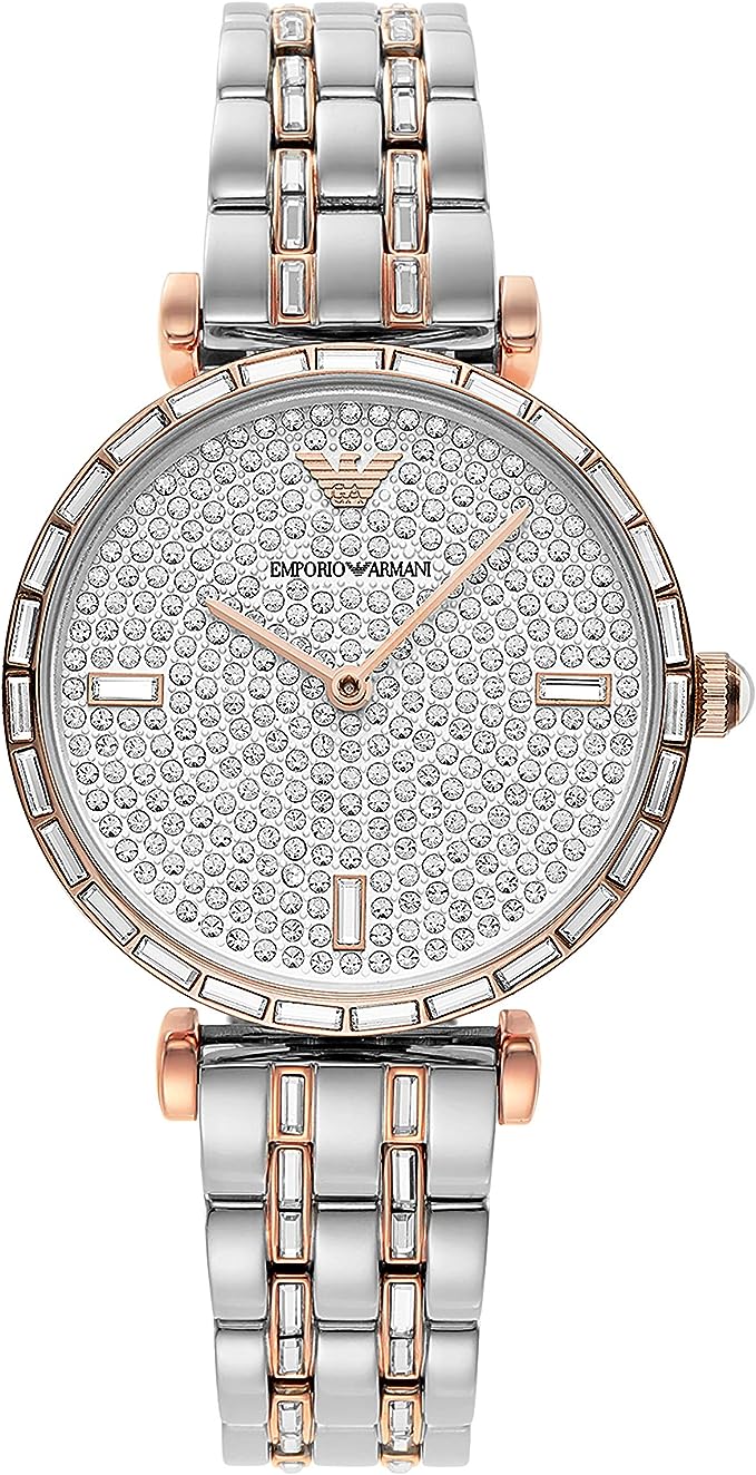 Emporio Armani Elegant Two-Tone Crystal Pave 32mm Women Watch