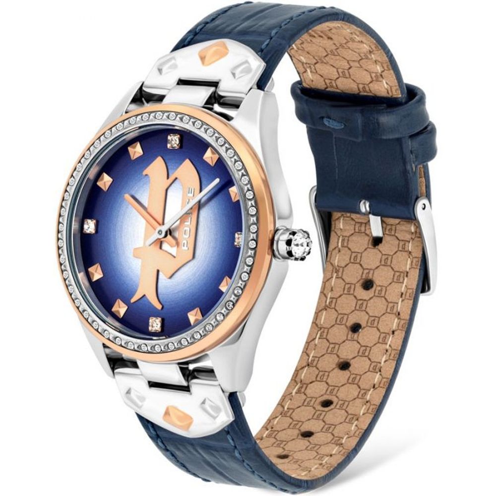 Montre Police en cuir bleu