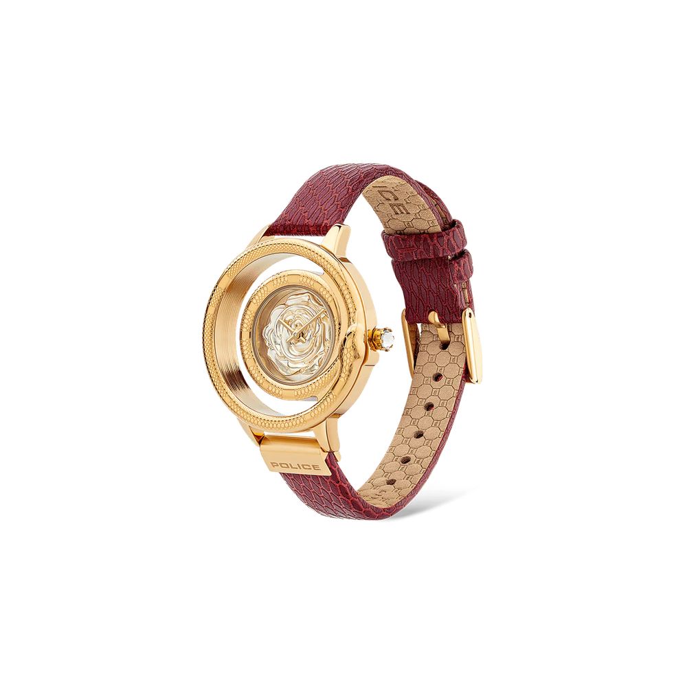Montre Police pour femme en cuir rouge et cadran doré 36 mm