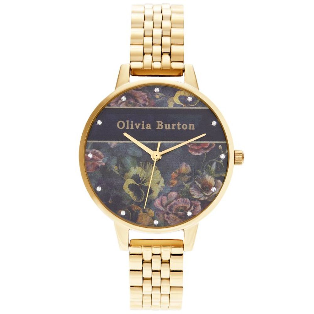 Montre Olivia Burton Sphere Floral en acier inoxydable doré et bleu pour femme