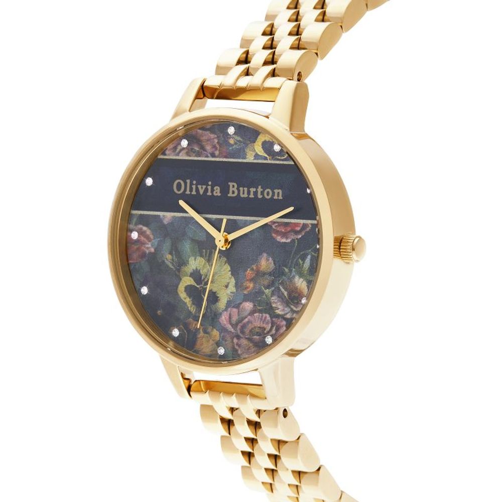 Montre Olivia Burton Sphere Floral en acier inoxydable doré et bleu pour femme