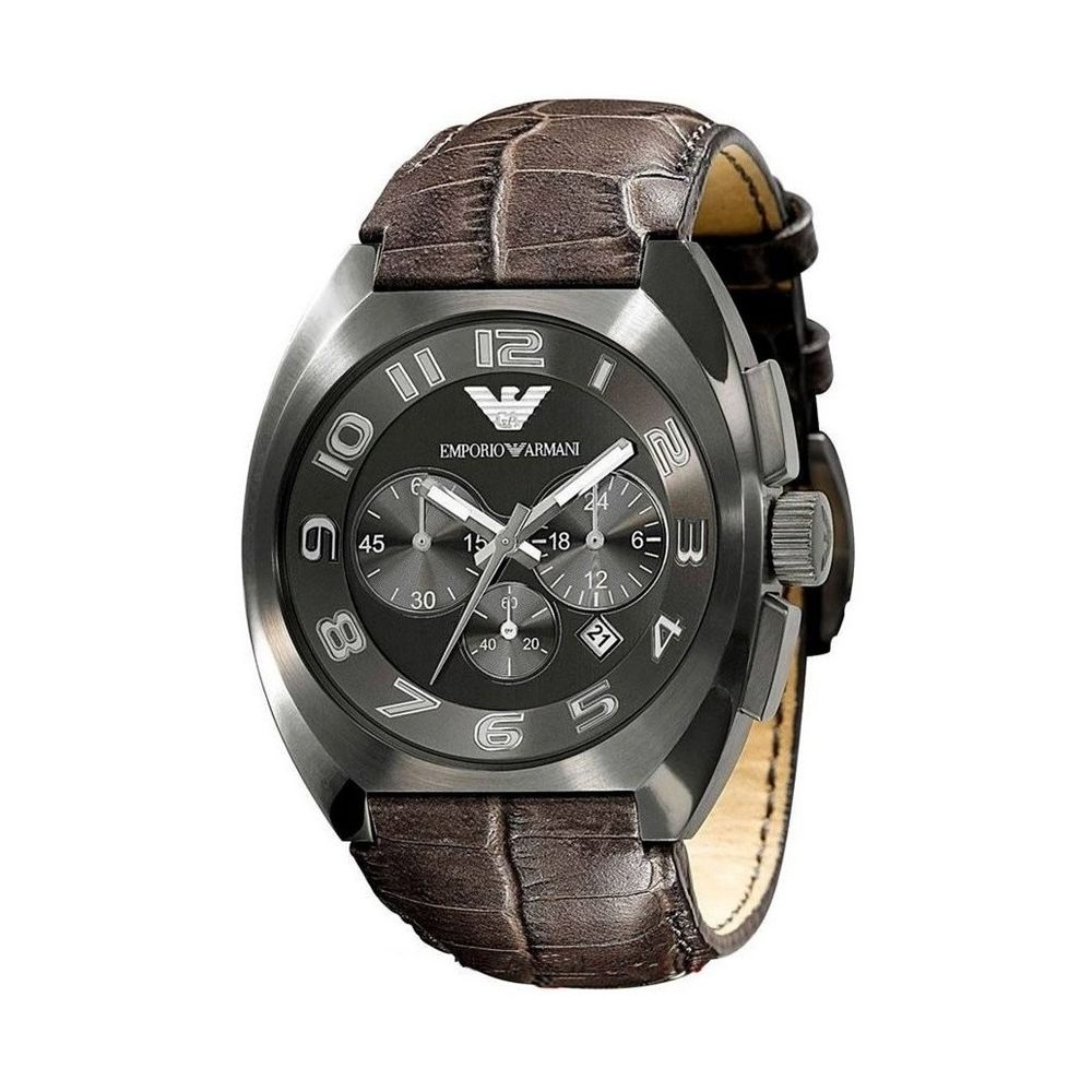 Montre homme Armani AR5847 en cuir de vachette marron et noir