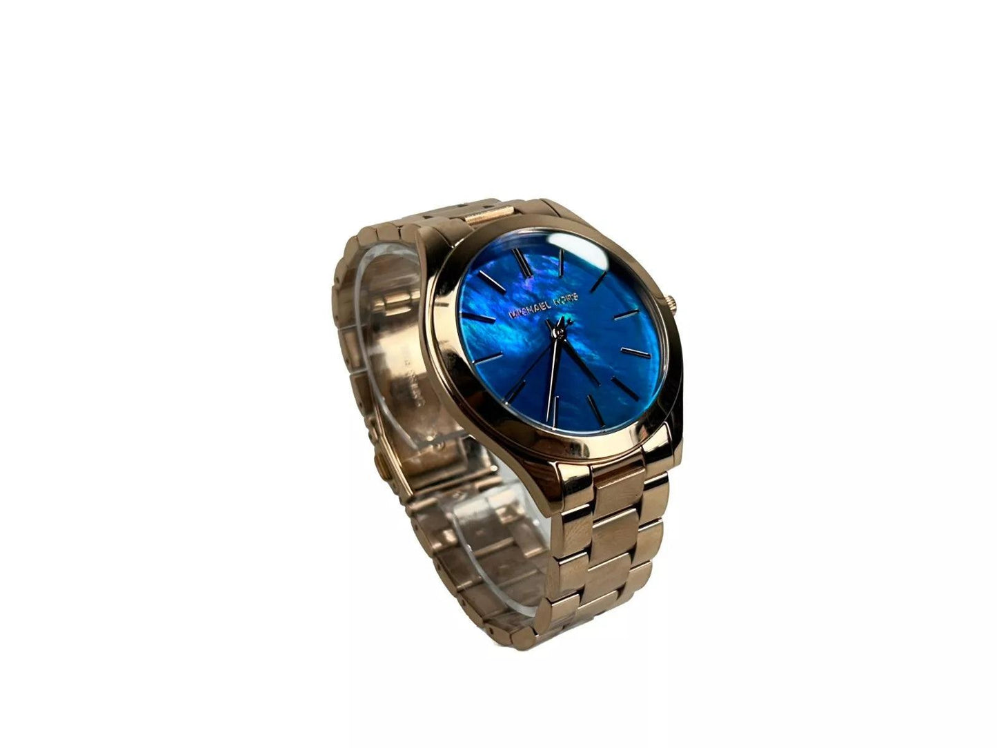 Michael Kors Slim Runway Stainless Steel Watch MK3494 Ocean Blue Gold - Clobber Time Watches