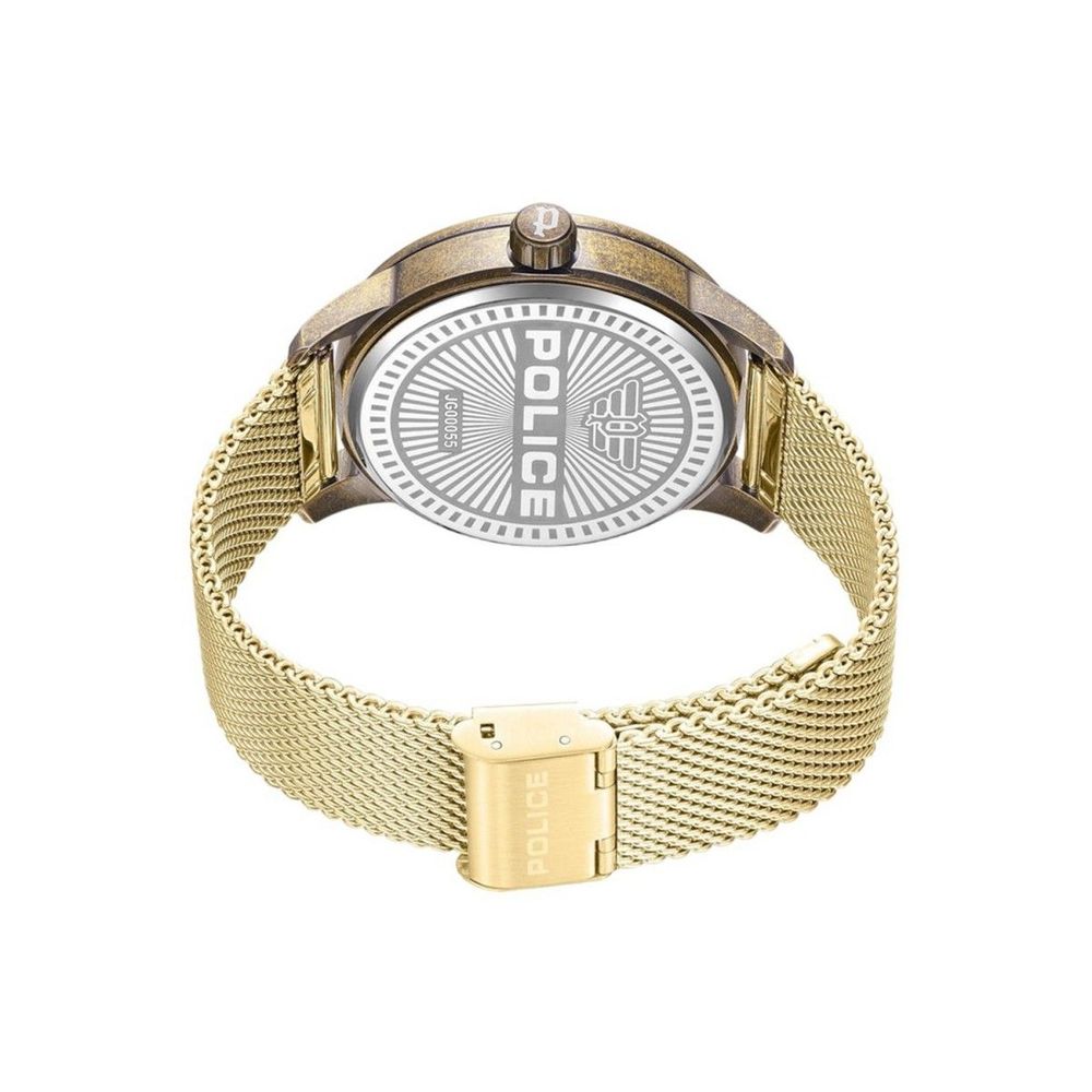 Montre Police RAHO SKULL pour homme, cadran noir, acier inoxydable doré