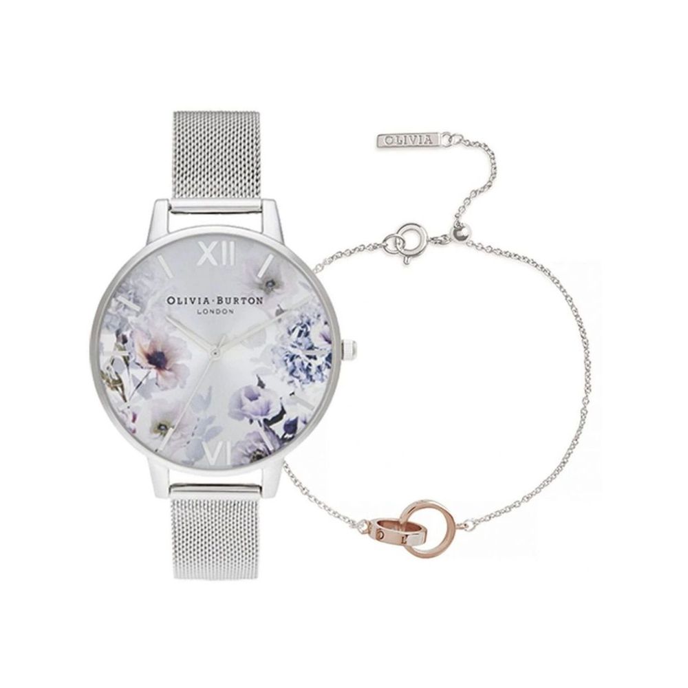 Coffret cadeau Olivia Burton pour femme : montre et bracelet gris 38 mm