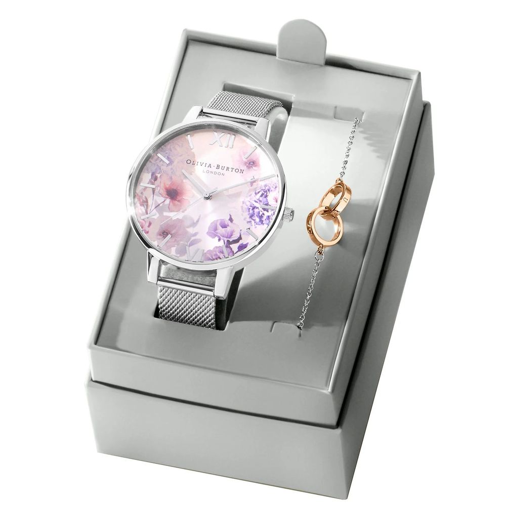 Coffret cadeau Olivia Burton pour femme : montre et bracelet gris 38 mm