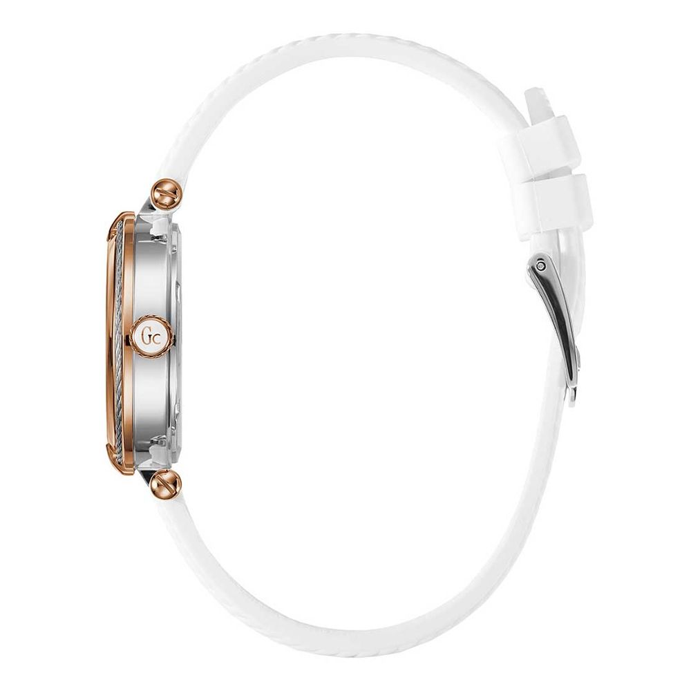 Montre GC Cablechic pour homme en silicone blanc et argent, fabriquée en Suisse