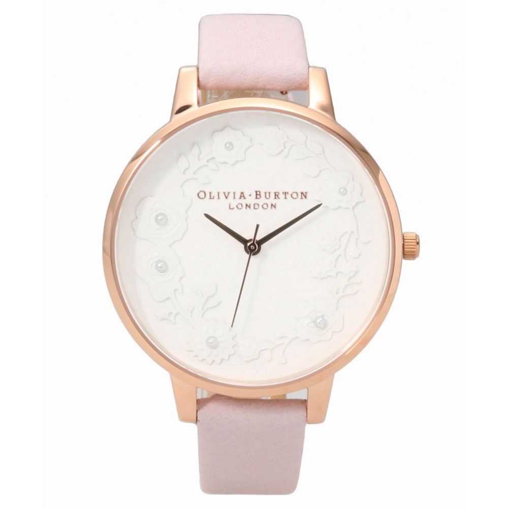 Montre Olivia Burton en cuir artificiel doré et rose à motif floral pour femme