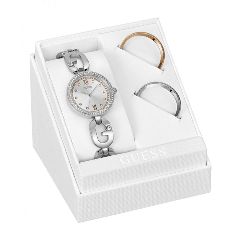 Montre Guess Empower avec 2 boîtiers en acier inoxydable gris pour femme