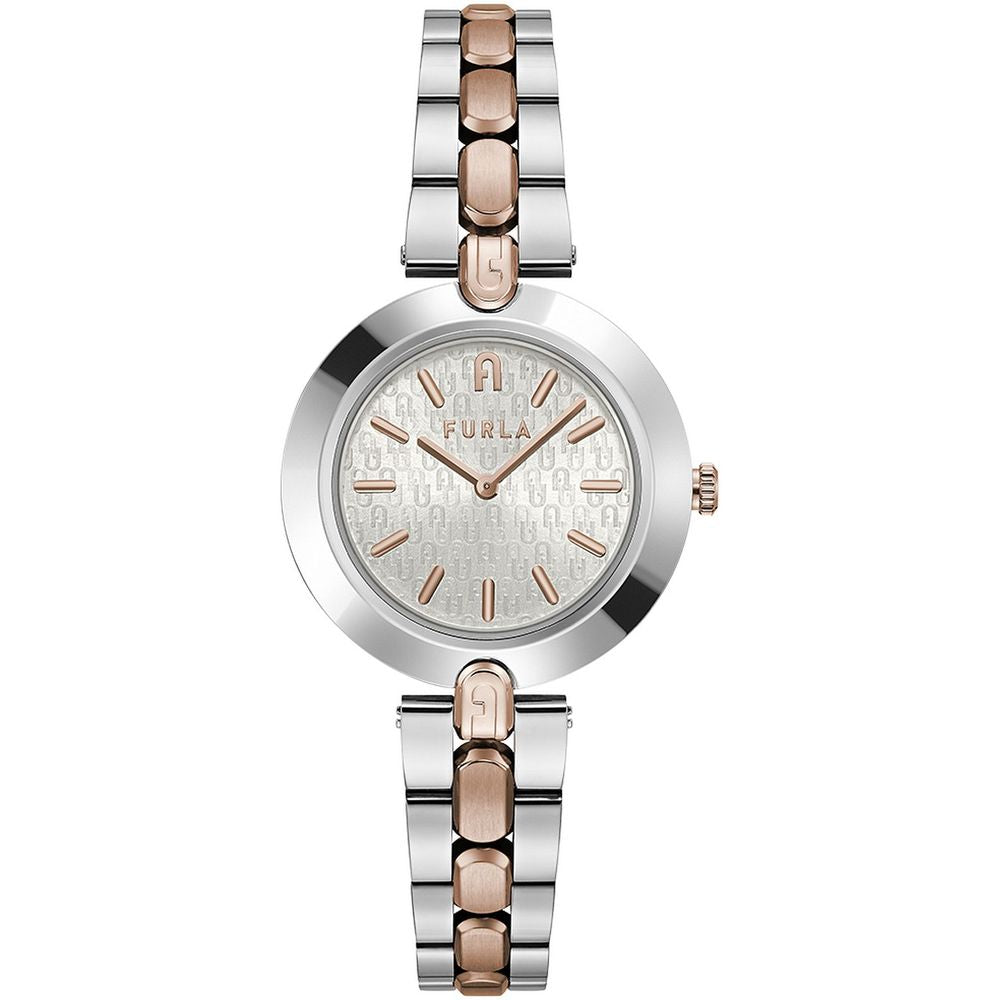 Montre Furla Link Logo en acier inoxydable gris et rose pour femme