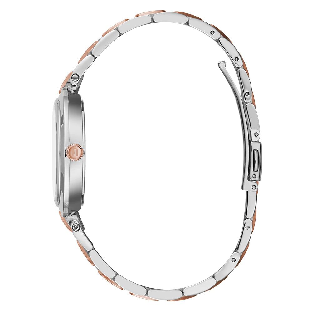 Montre Furla Link Logo en acier inoxydable gris et rose pour femme