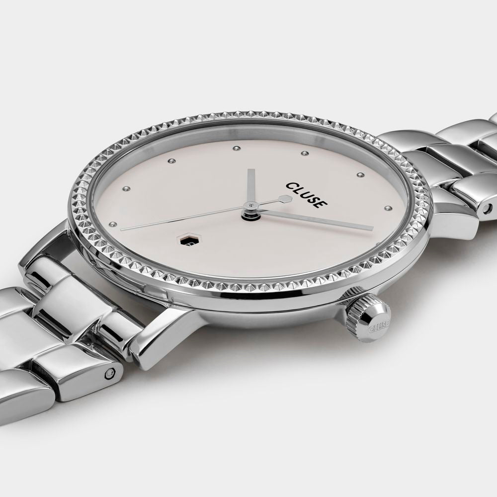 Montre femme Cluse La Bohème, cadran argenté et blanc, 33 mm, acier inoxydable
