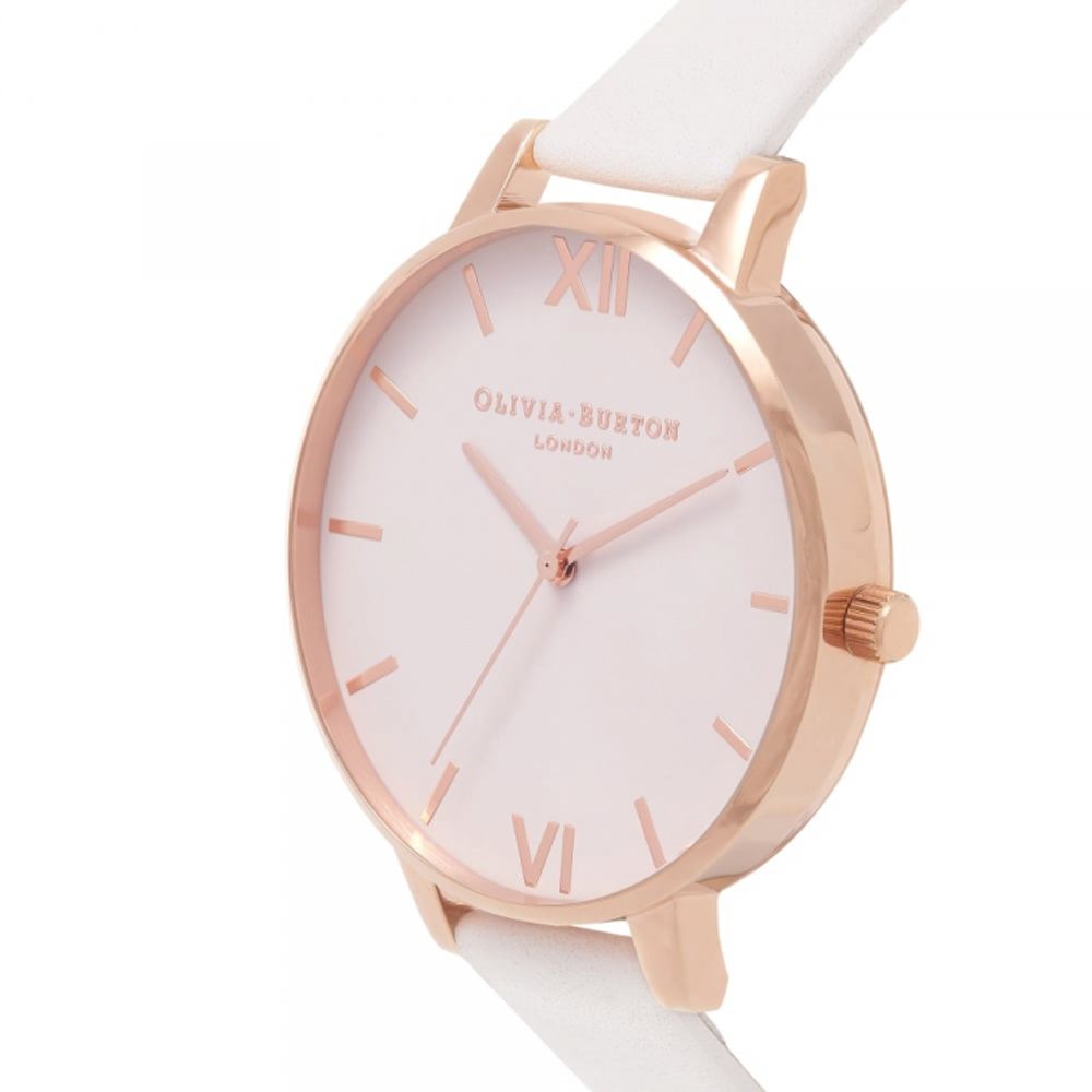 Olivia Burton White & Pink With Rose Gold Numerals Artificial Leather Women's Watch