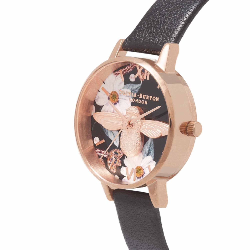 Olivia Burton Black & Pink Bee Collection Artificial Leather Women's Watch