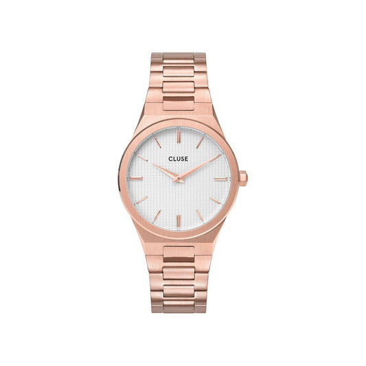 Montre Cluse La Bohème pour femme en acier inoxydable avec cadran or rose et blanc