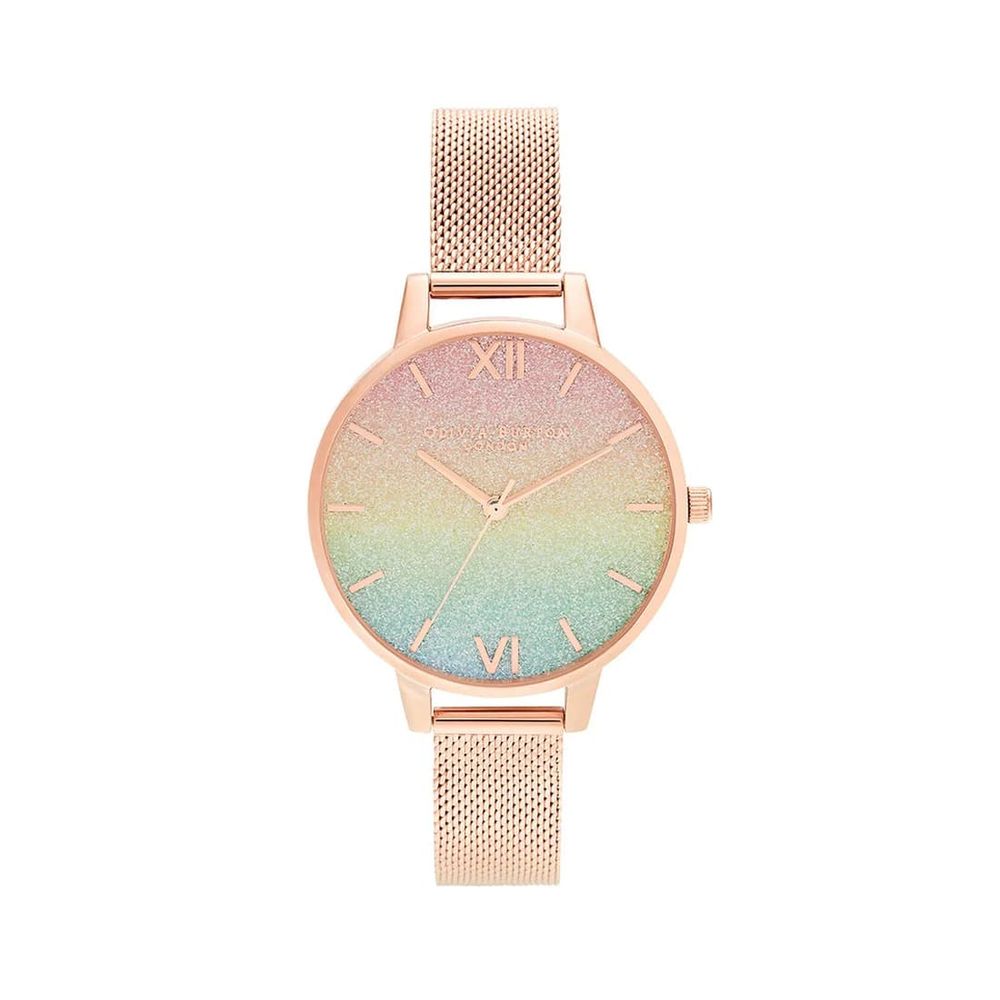 Montre Olivia Burton pour femme en acier rose multicolore à maille milanaise