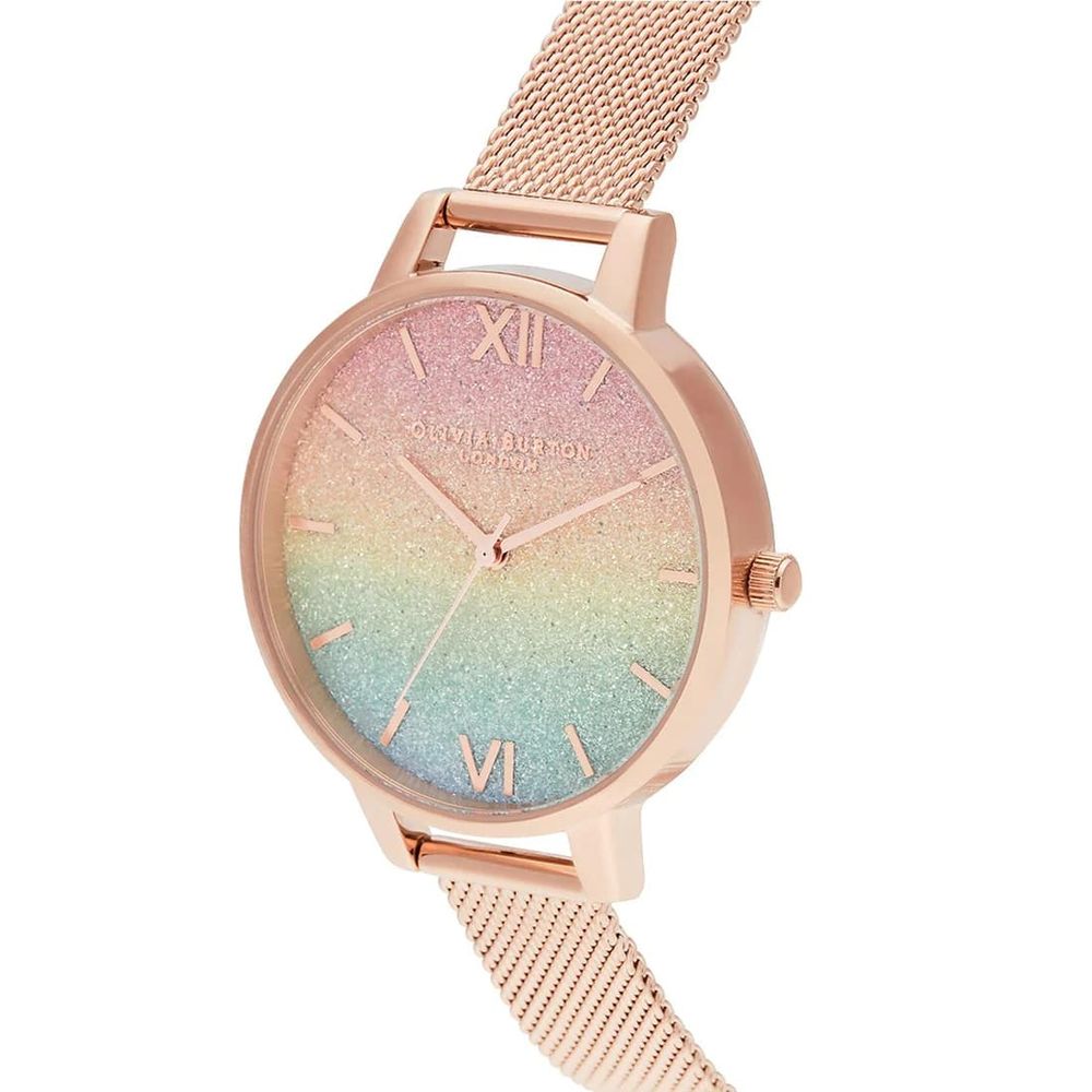 Montre Olivia Burton pour femme en acier rose multicolore à maille milanaise