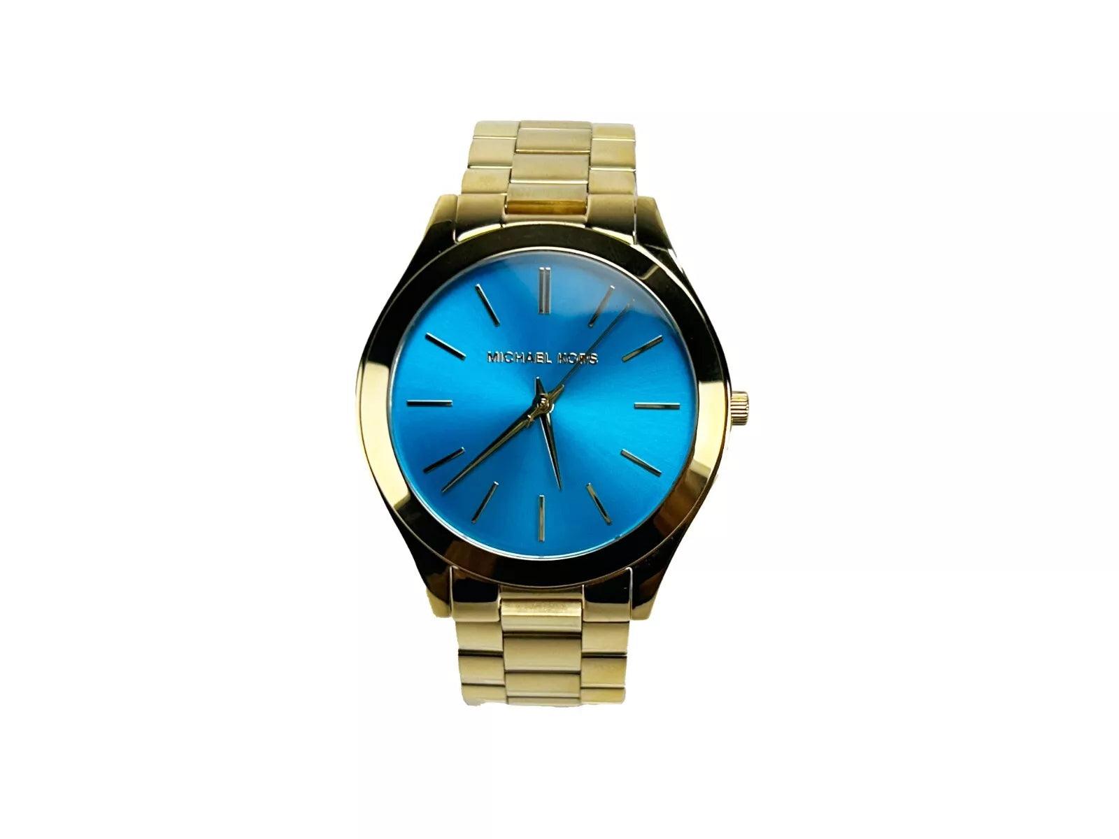 Michael Kors Slim Runway Stainless Steel Watch MK3265 Blue Gold - Clobber Time Watches