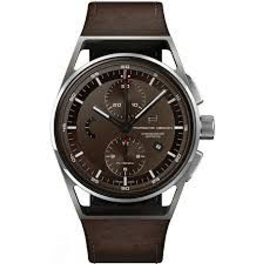 Montre homme Porsche 1919 Globetimer en titane et cuir marron