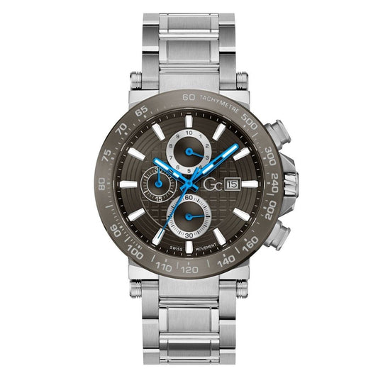 Montre chronographe GC en acier inoxydable argenté, 44 mm, quartz