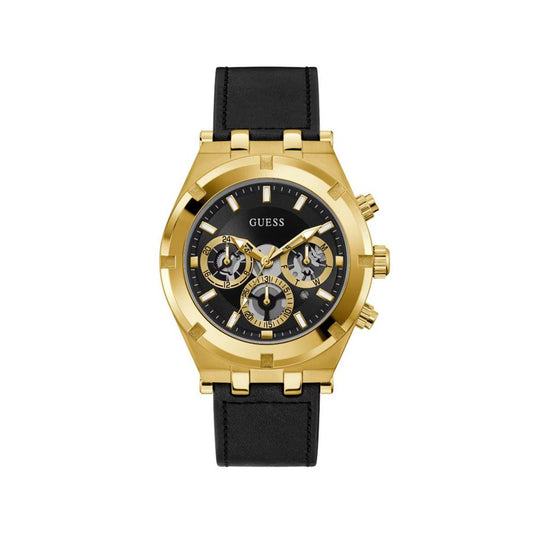Montre Guess Continental II pour homme en cuir noir et or