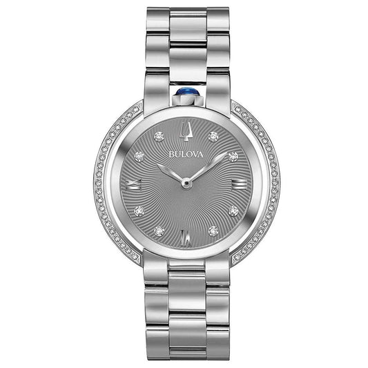 Reloj Bulova RUBAIYAT de acero inoxidable gris para mujer, 35 mm