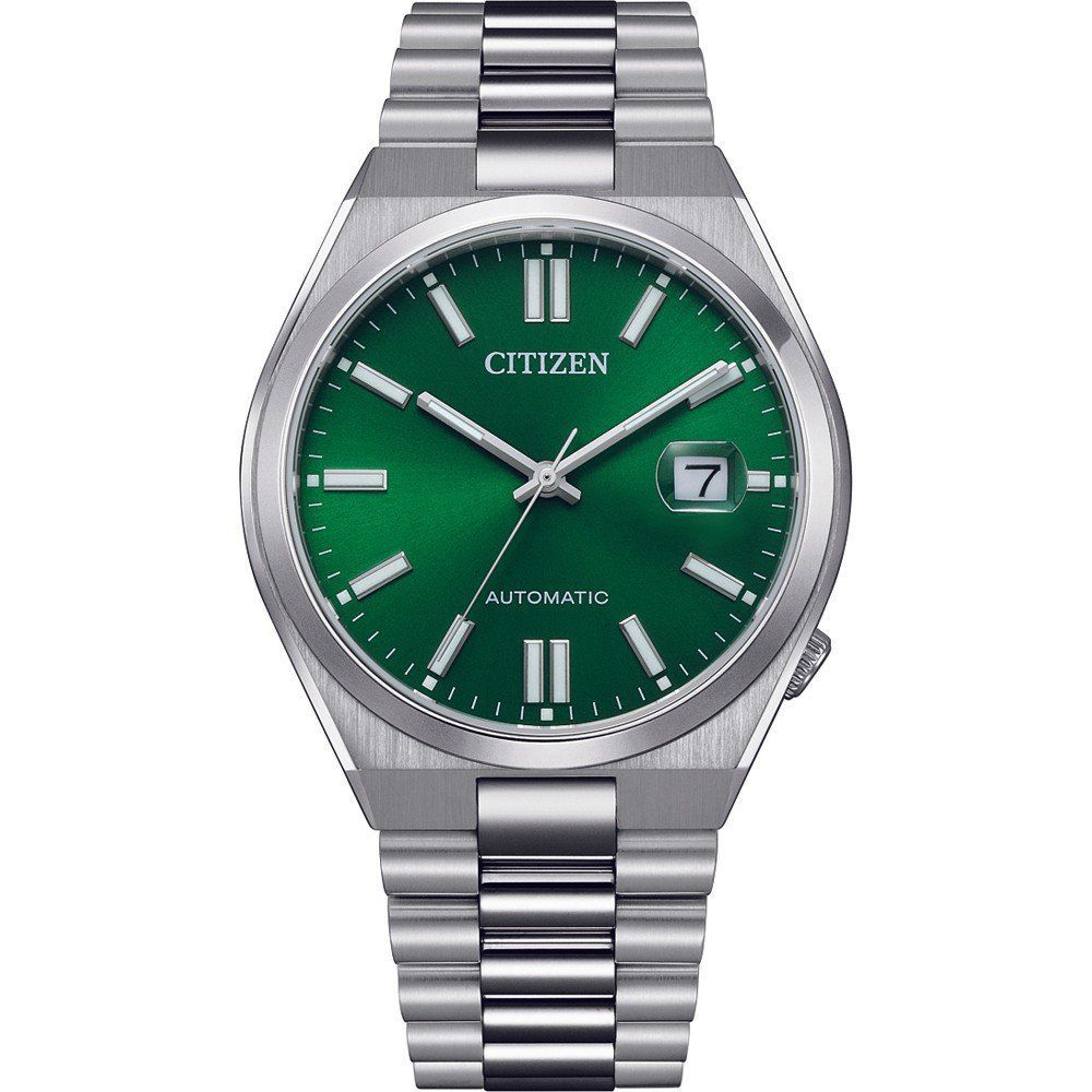 Montre homme Citizen TSUYOSA, cadran vert, boîtier en acier inoxydable gris, 40 mm