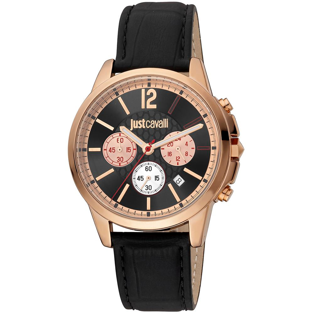 Montre bracelet en cuir noir Just Cavalli