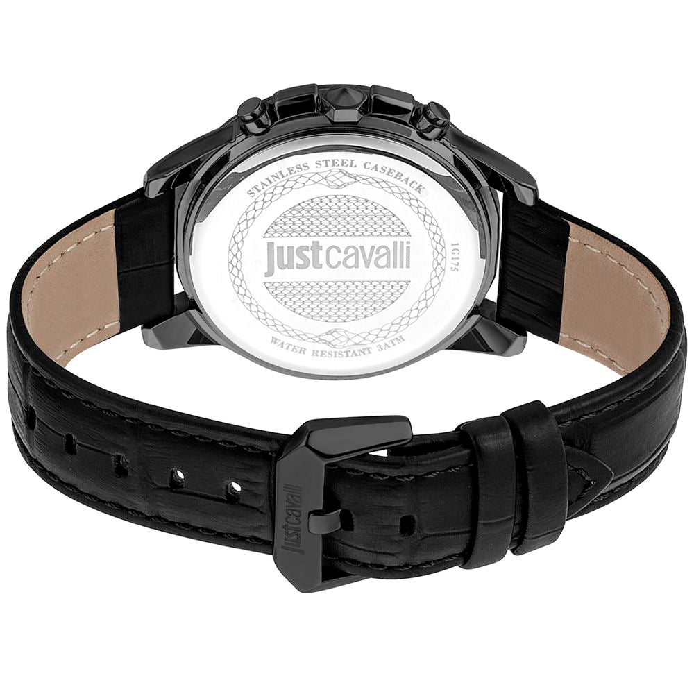 Reloj de vestir de cuero negro Just Cavalli