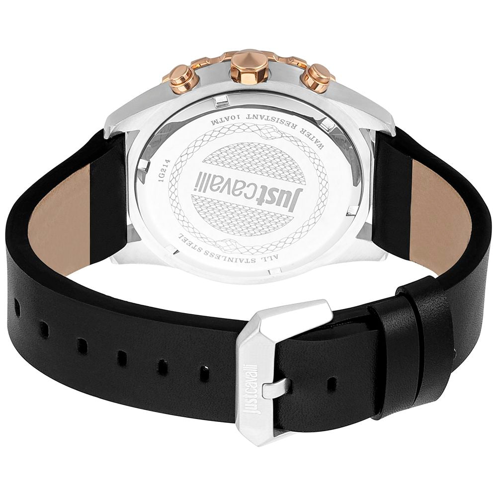 Montre de sport en cuir noir Just Cavalli