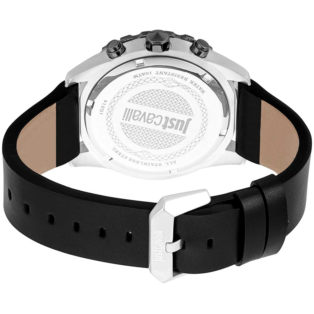 Montre habillée en cuir noir Just Cavalli
