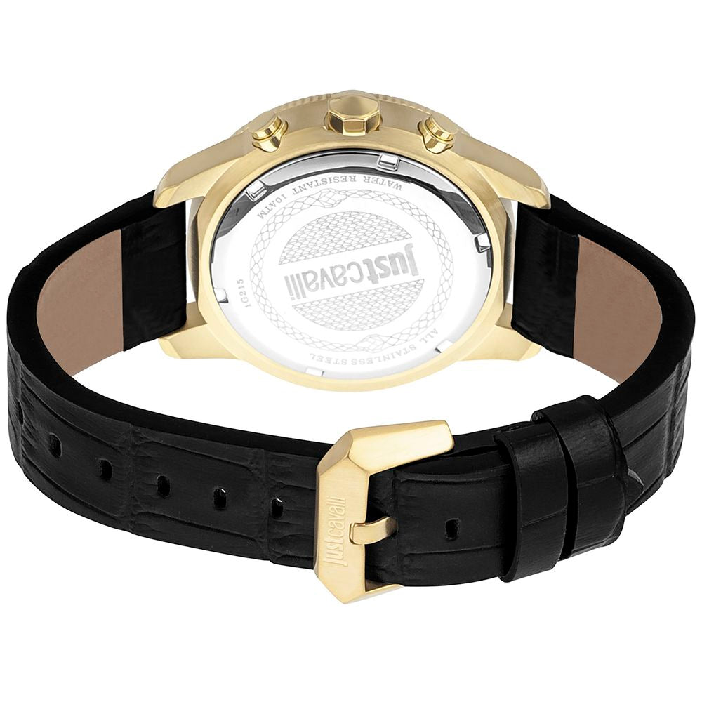 Montre habillée en cuir noir Just Cavalli