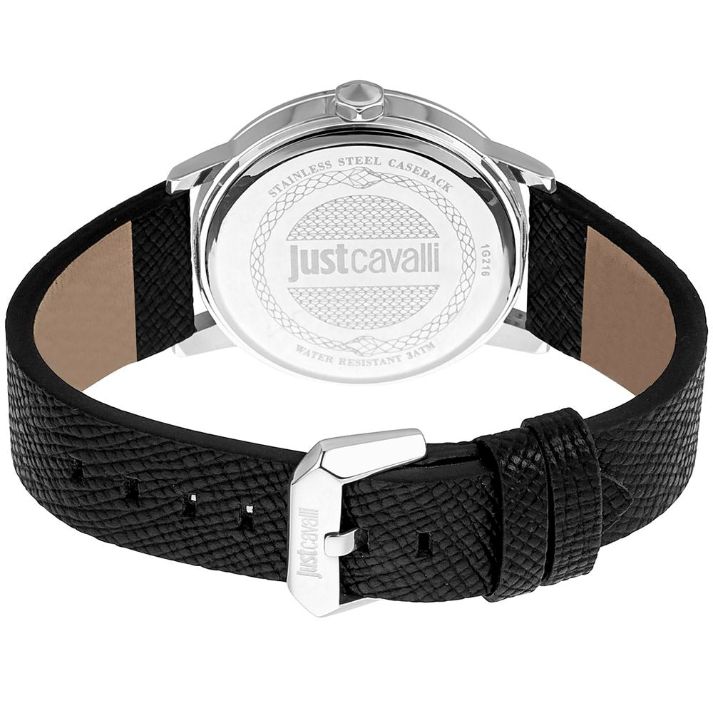Montre habillée en cuir noir Just Cavalli