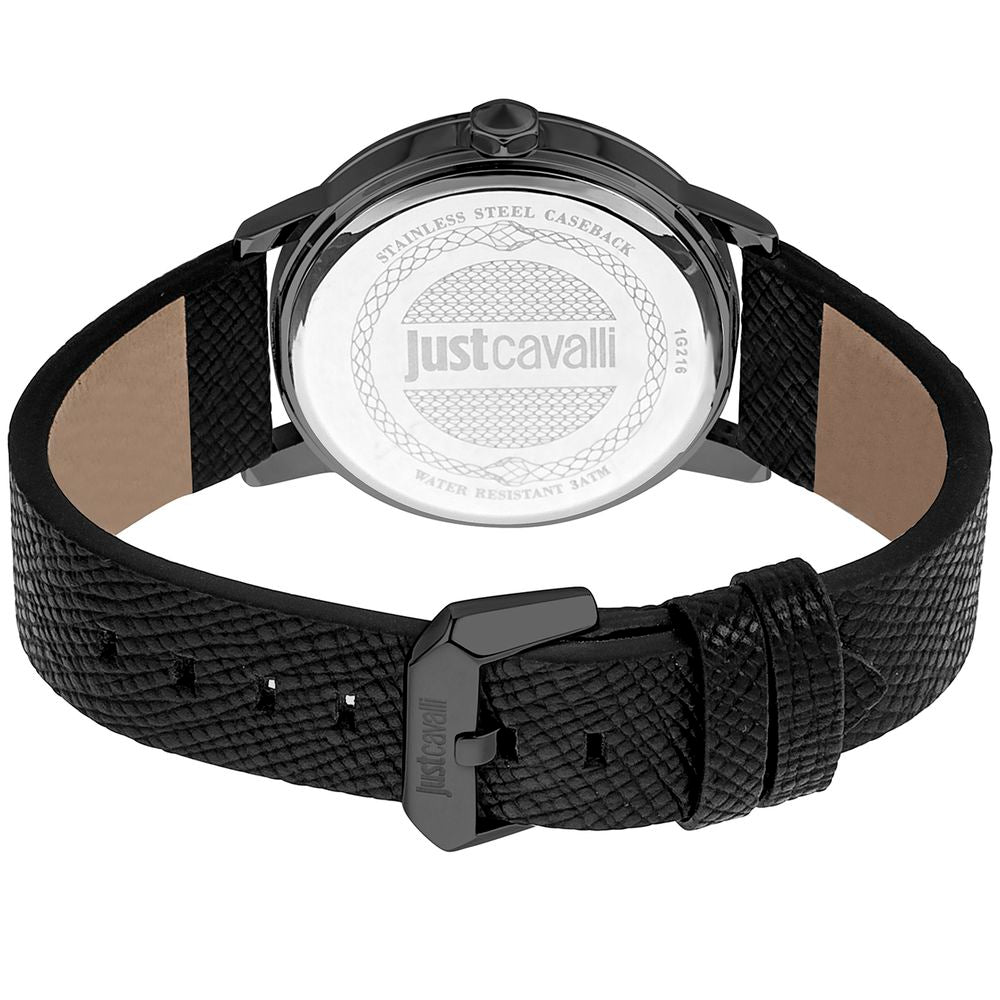 Montre habillée en cuir noir Just Cavalli