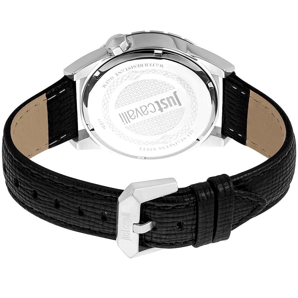 Montre habillée en cuir noir Just Cavalli