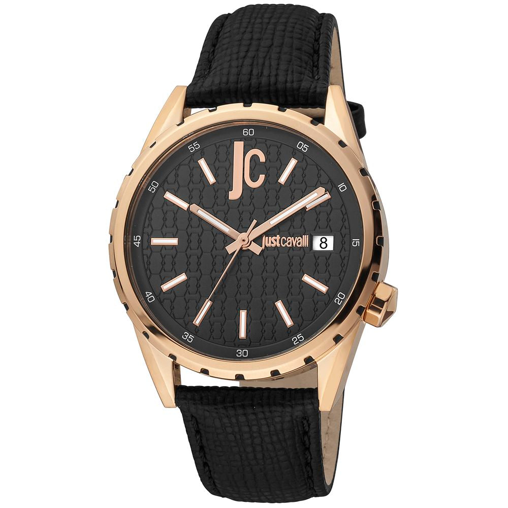 Montre habillée en cuir noir Just Cavalli