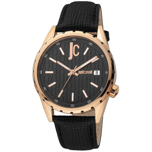 Montre habillée en cuir noir Just Cavalli