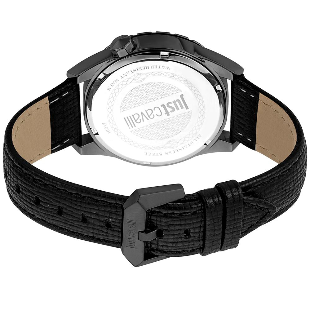 Montre habillée en cuir noir Just Cavalli